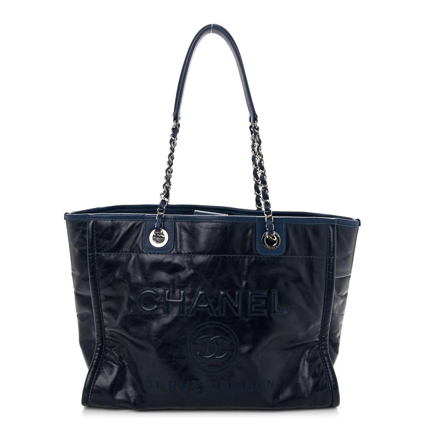 Chanel Glazed Calfskin Small Deauville Tote Blue 1 of 11
