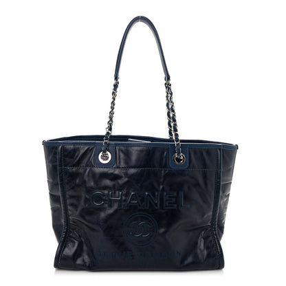 Chanel Glazed Calfskin Small Deauville Tote Blue 1 of 11
