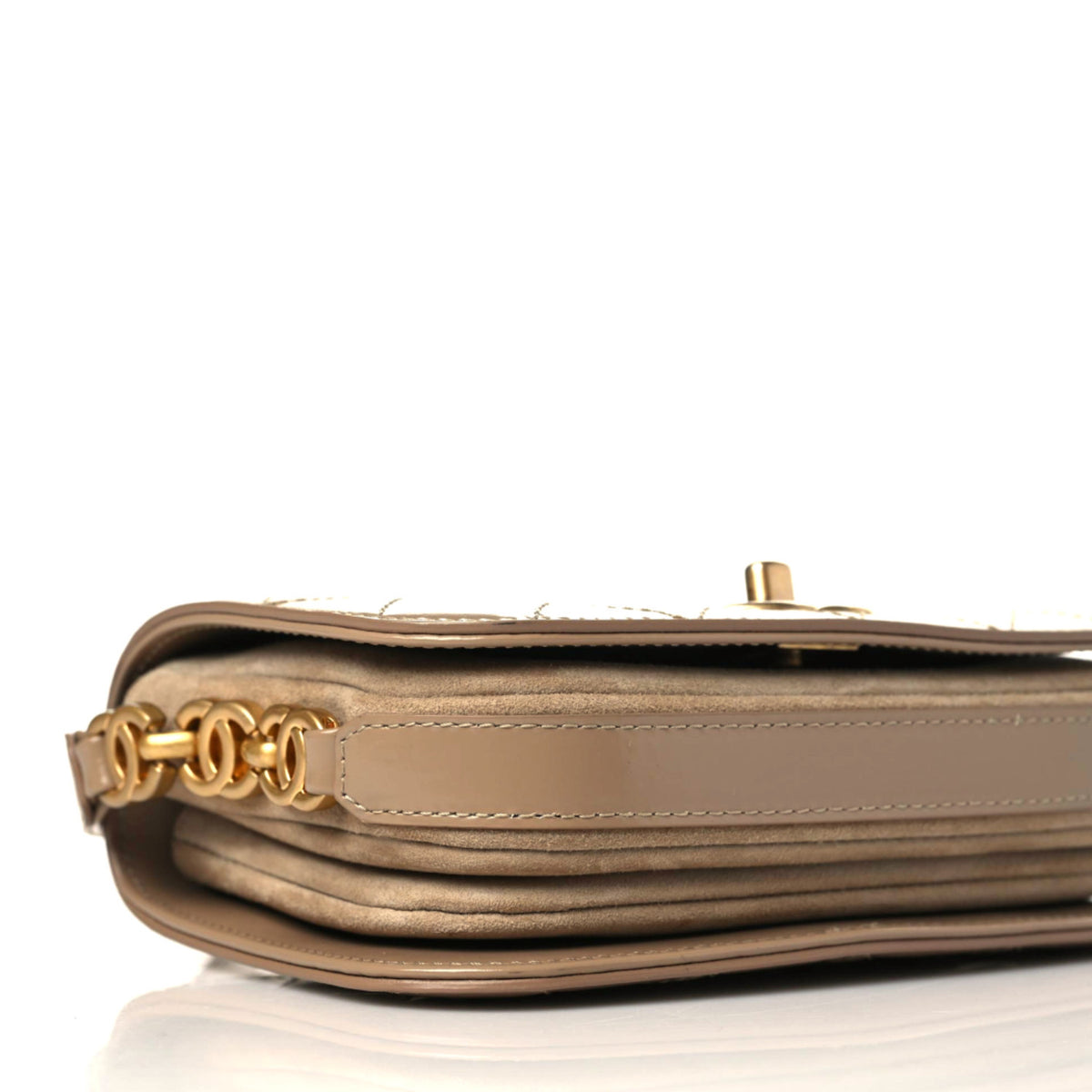 Shiny Calfskin Quilted Suede Goatskin Mini My Sweet CC Messenger Beige