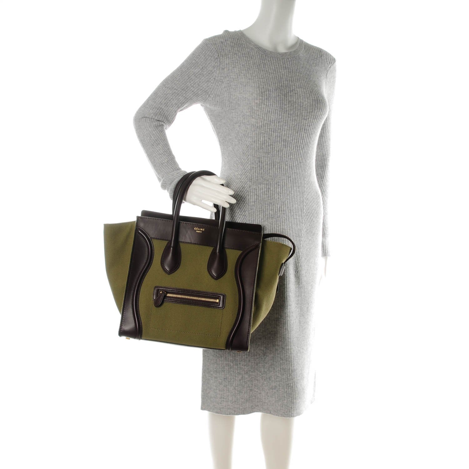 Celine Canvas Smooth Calfskin Mini Luggage Olive 2 of 8