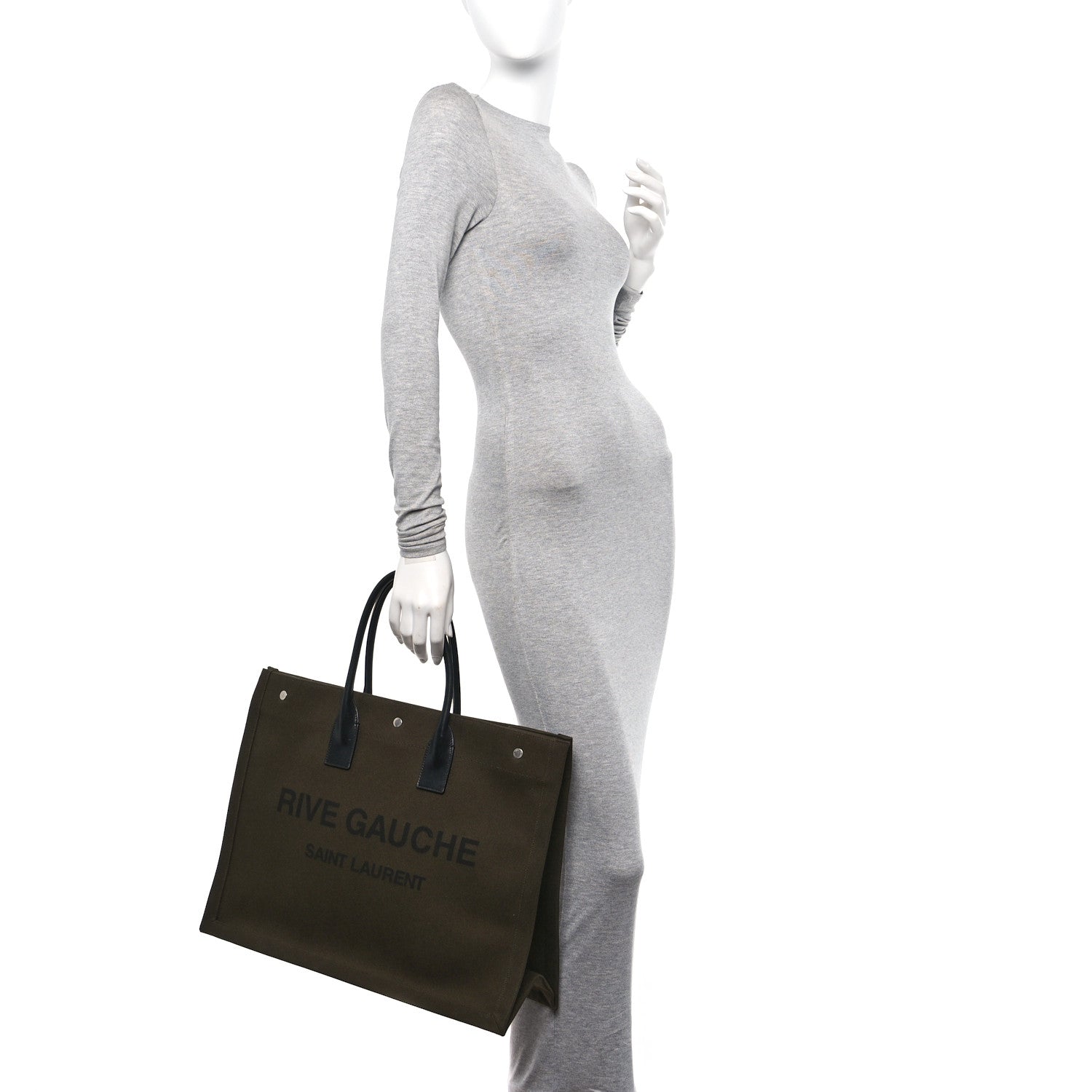 Saint Laurent Linen Calfskin Rive Gauche Tote Khaki 2 of 10
