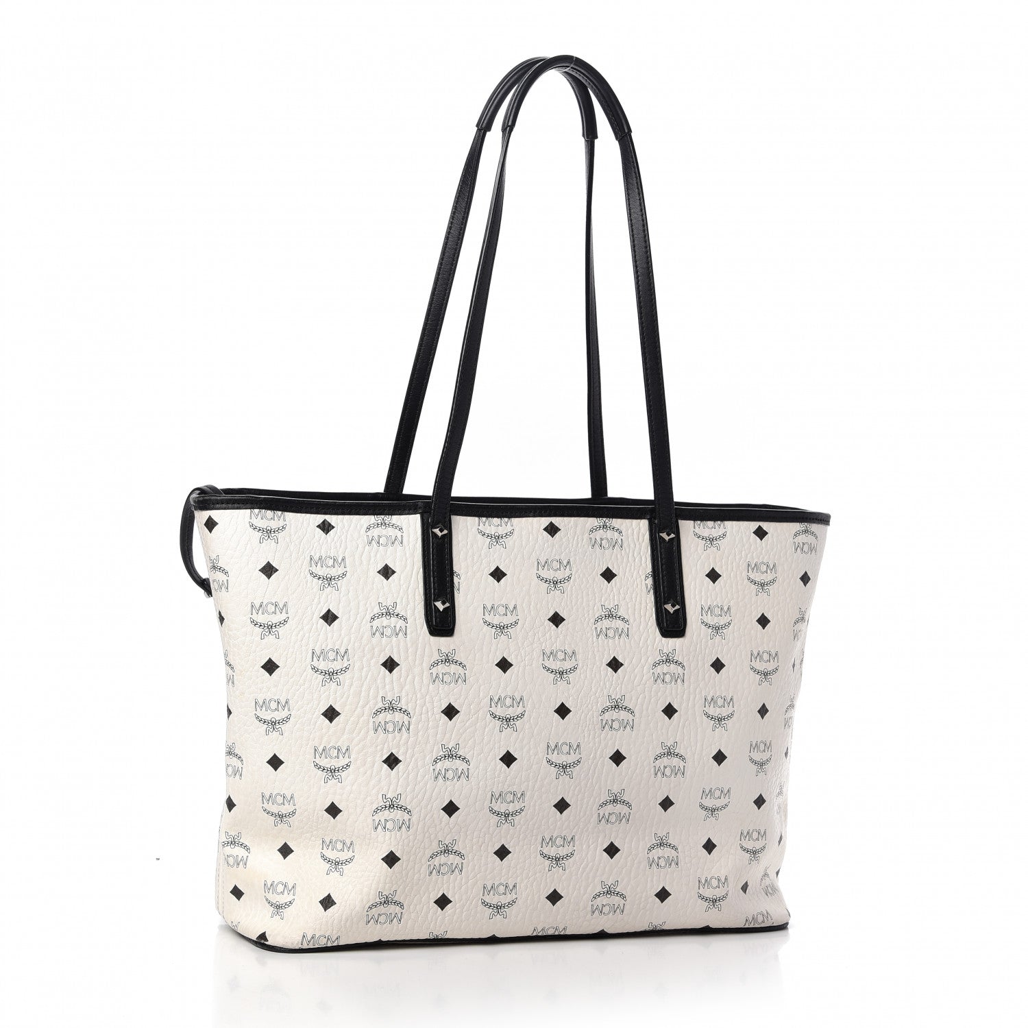 MCM Visetos Medium Anya Zip Top Shopper Tote White 3 of 17