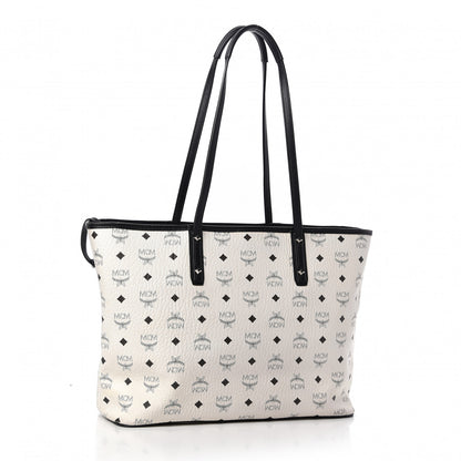 MCM Visetos Medium Anya Zip Top Shopper Tote White 3 of 17