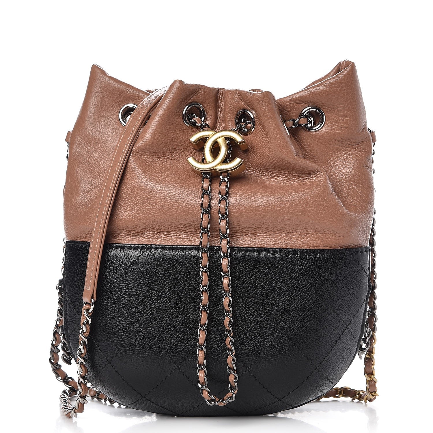 Chanel Calfskin Quilted Small Gabrielle Bucket Beige Black 1 of 10