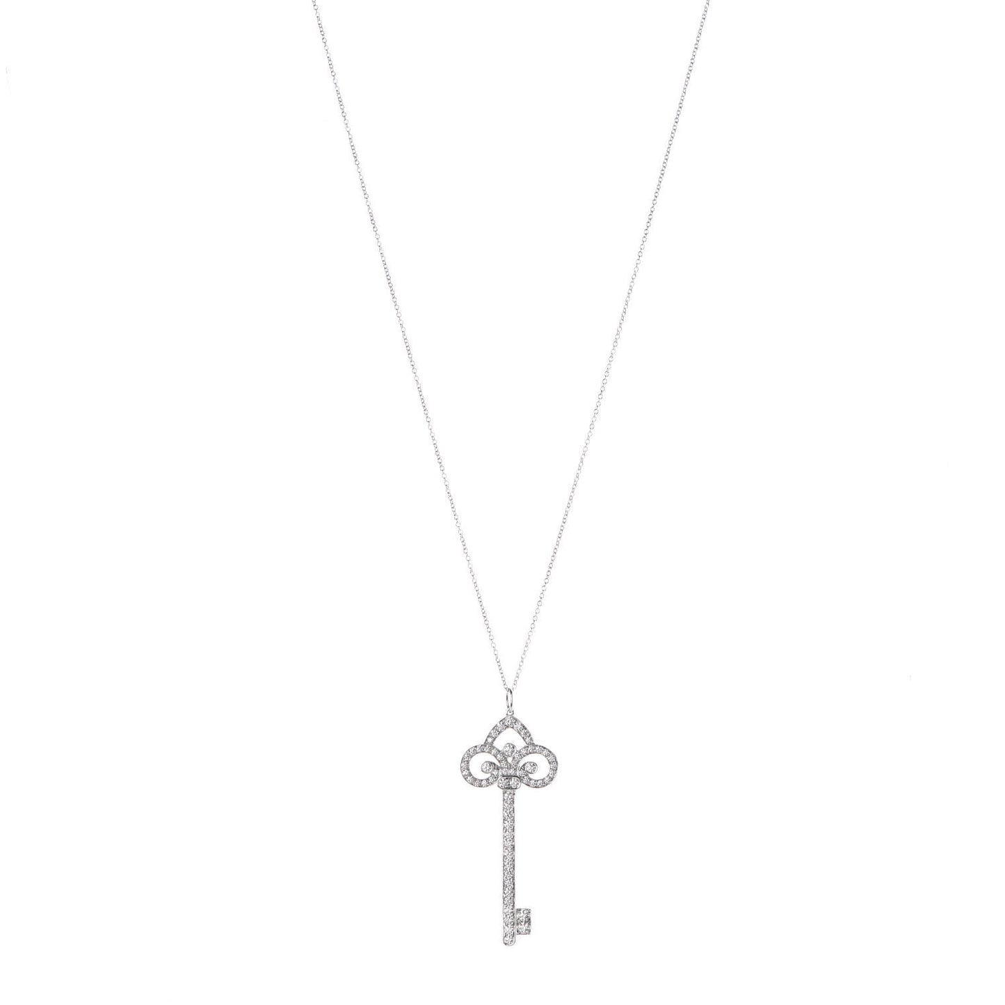 Platinum Diamond .90ct Fleur De Lis Key Pendant Necklace