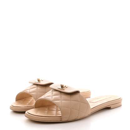 Chanel Lambskin Quilted CC Turnlock Sandals 39 Beige 3 of 9