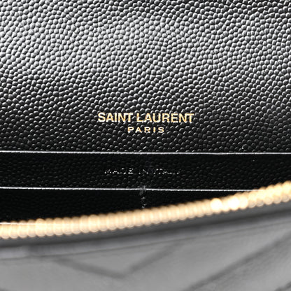 Saint Laurent Grain De Poudre Matelasse Chevron Monogram Envelope Chain Wallet Black 5 of 8