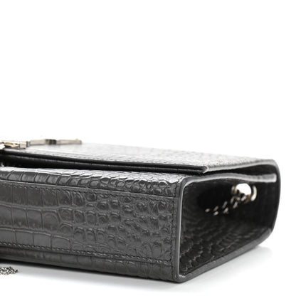 Saint Laurent Calfskin Crocodile Embossed Medium Classic Monogram Kate Tassel Satchel Storm 9 of 11