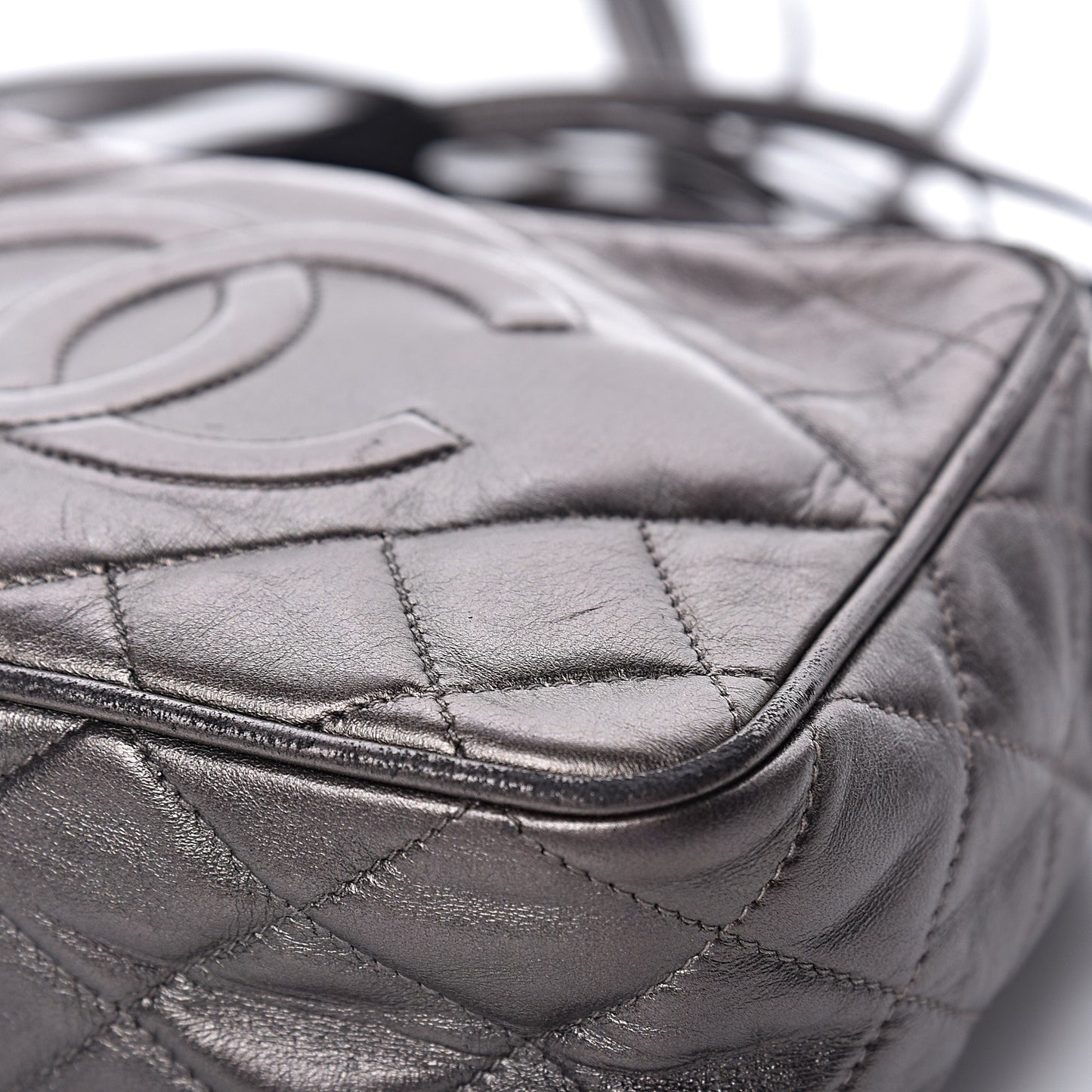 Metallic Lambskin Quilted Tassel Camera Case Dark Silver