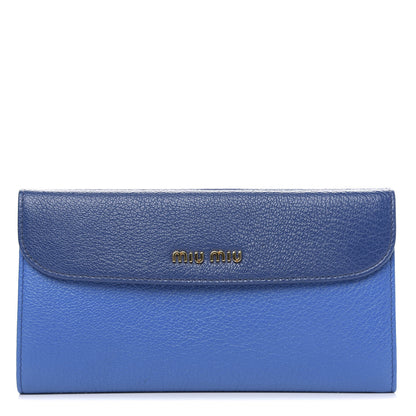Miu Miu Goatskin Madras Bi-Color Continental Wallet Cobalto Marea 1 of 7