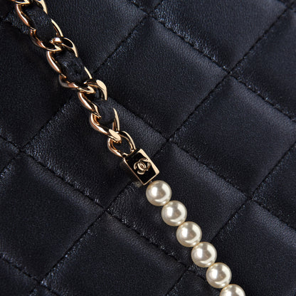 Chanel Iridescent Lambskin Quilted Pearl Wallet On Chain WOC Black 11 of 12