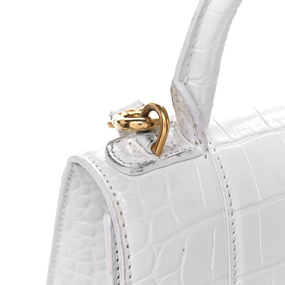 Balenciaga Shiny Calfskin Crocodile Embossed Hourglass Top Handle Bag XS White 15 of 16
