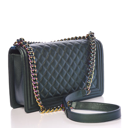 Chanel Iridescent Goatskin Quilted New Medium Boy Flap Green 3 of 10