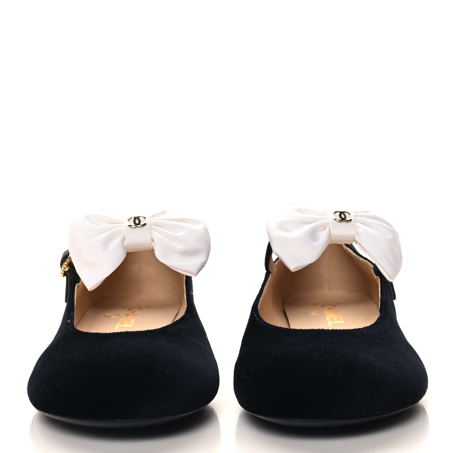 Chanel Velvet Grosgrain Bow Mary Jane Flats 40 Black White 3 of 10