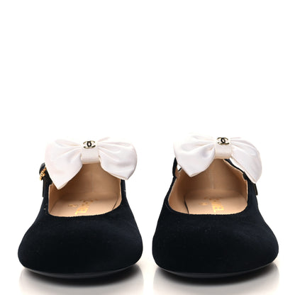 Chanel Velvet Grosgrain Bow Mary Jane Flats 40 Black White 3 of 10