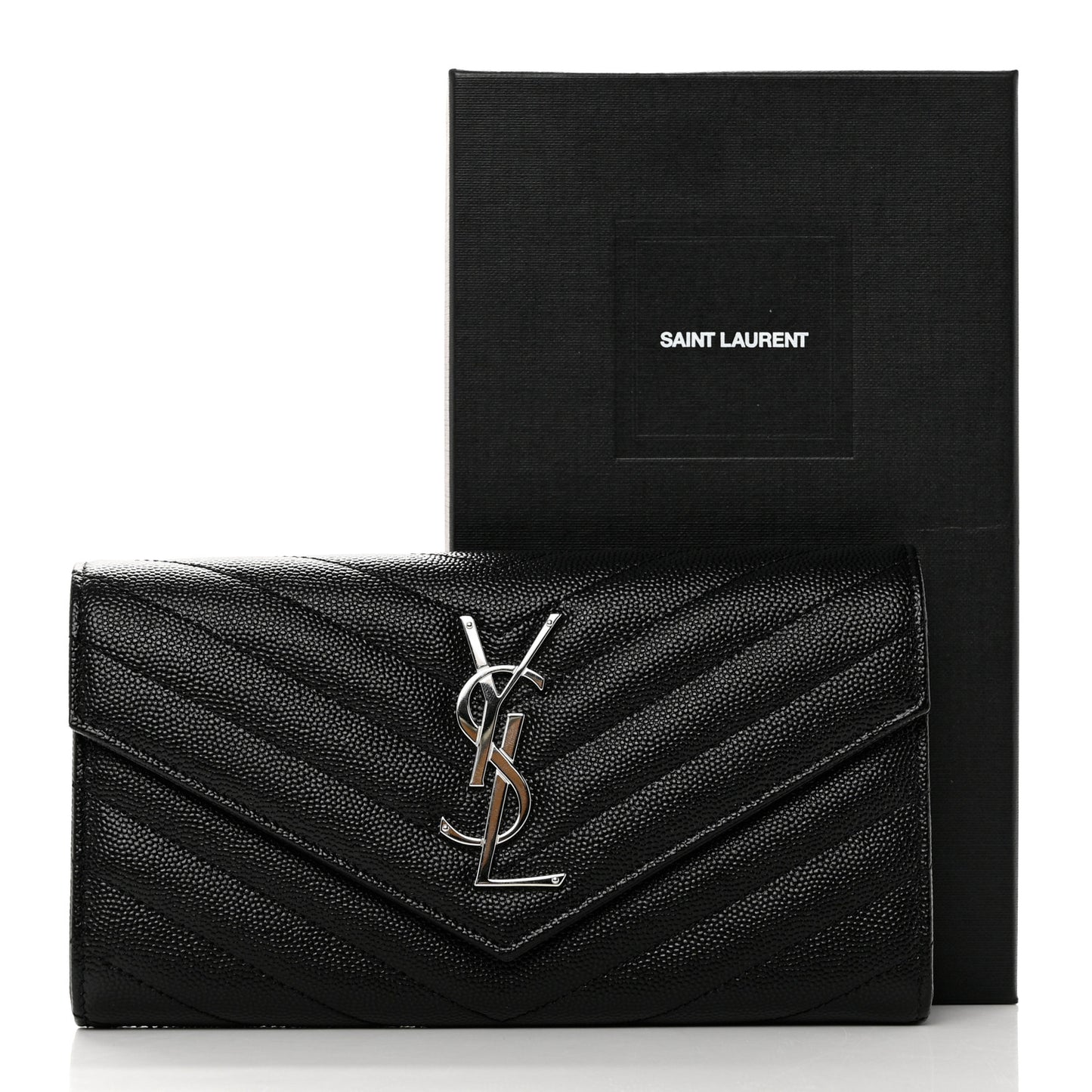 Grain De Poudre Matelasse Chevron Monogram Flap Wallet Black