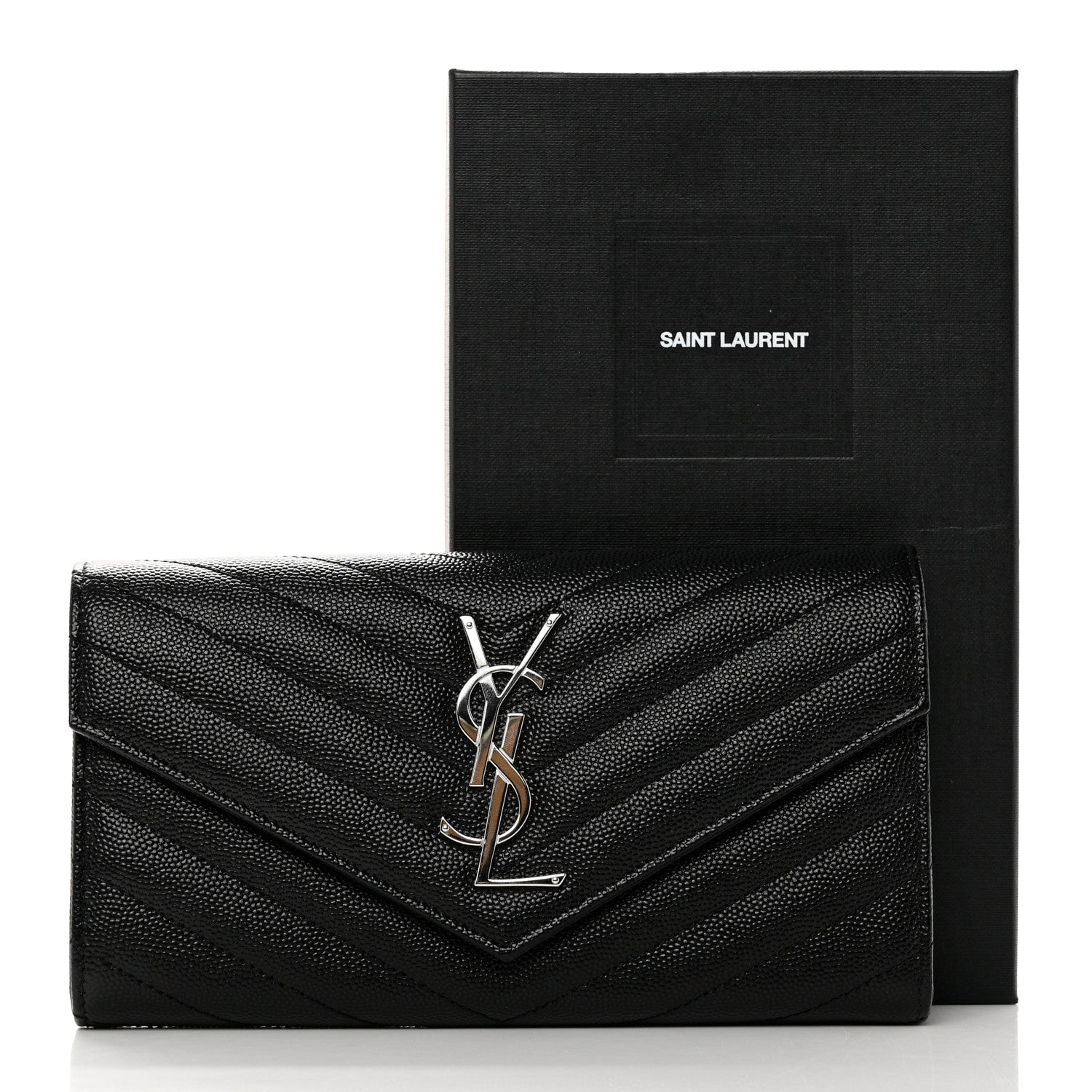 Saint Laurent Grain De Poudre Matelasse Chevron Monogram Flap Wallet Black 7 of 7