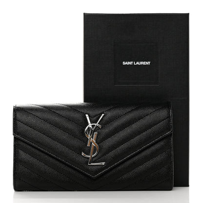 Saint Laurent Grain De Poudre Matelasse Chevron Monogram Flap Wallet Black 7 of 7