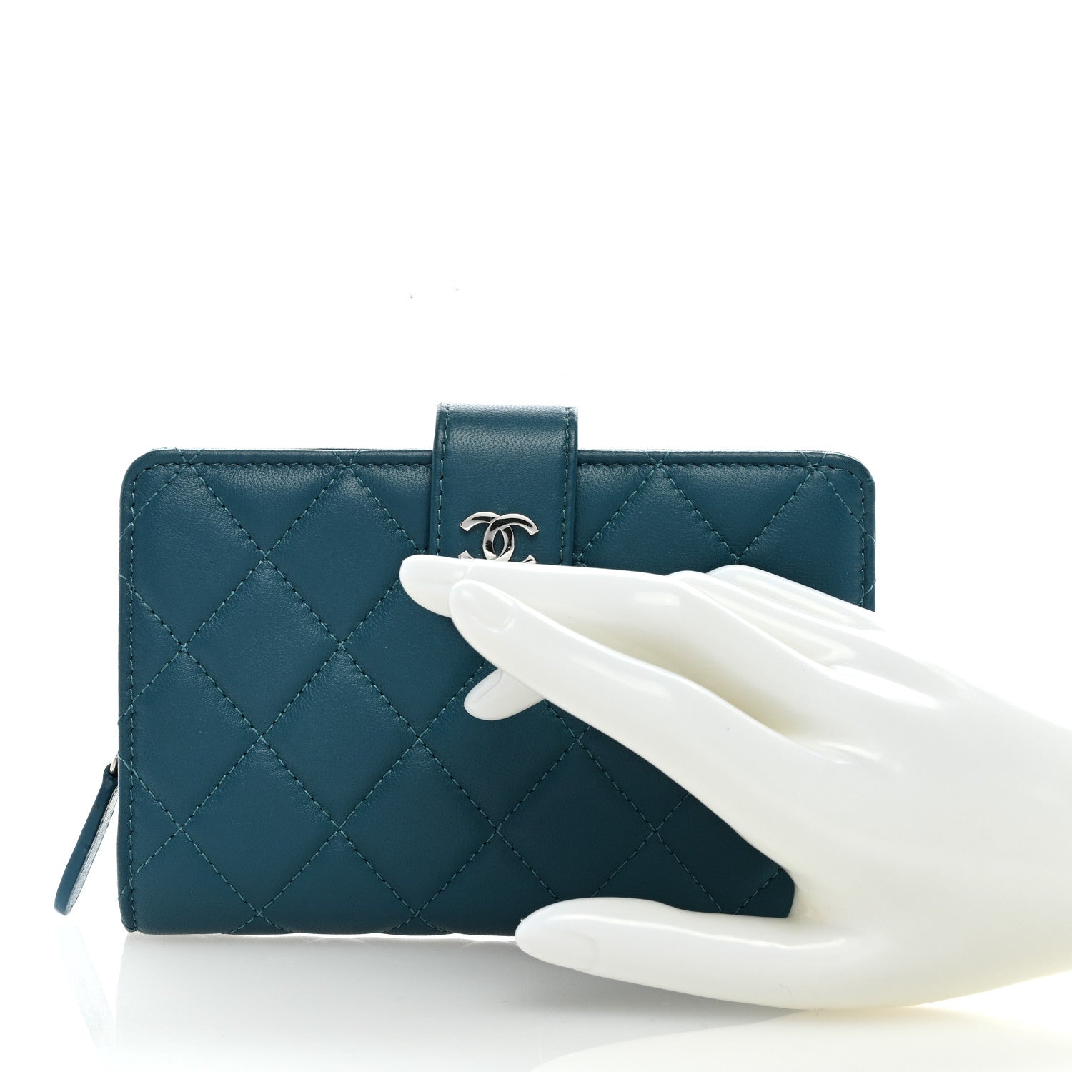 Chanel Lambskin Quilted CC French Wallet Blue 2 of 7