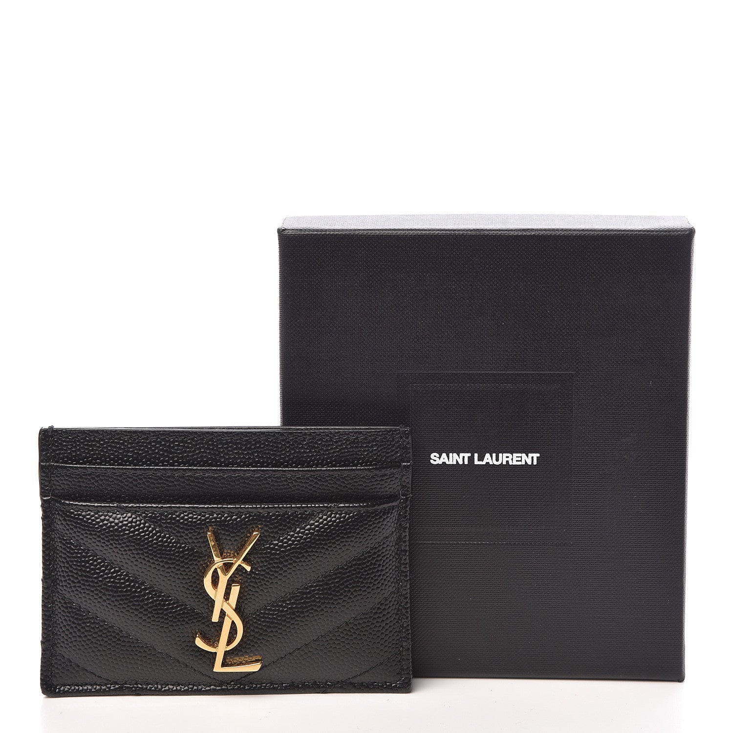Saint Laurent Grain De Poudre Matelasse Chevron Monogram Credit Card Case Black 8 of 8