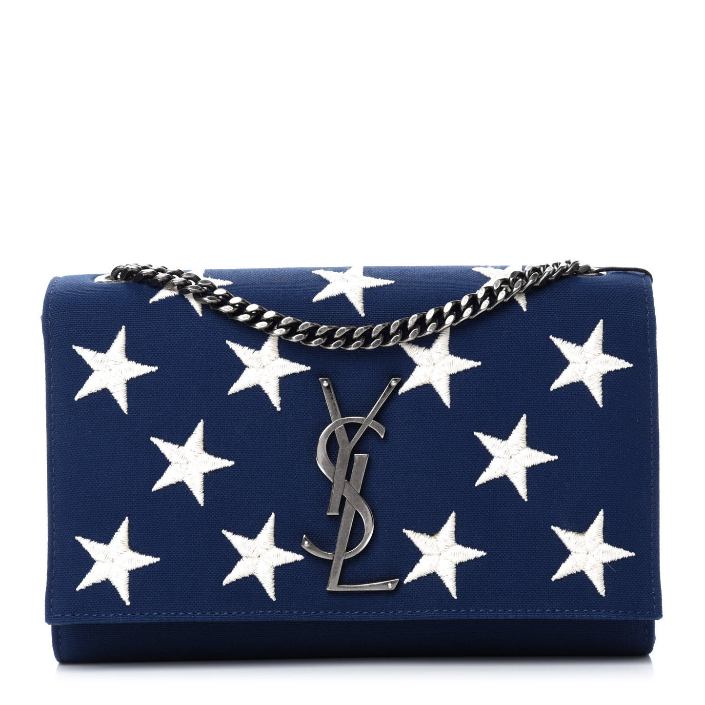 Canvas Embroidered Stars Small Monogram Kate Satchel Blue Bianco