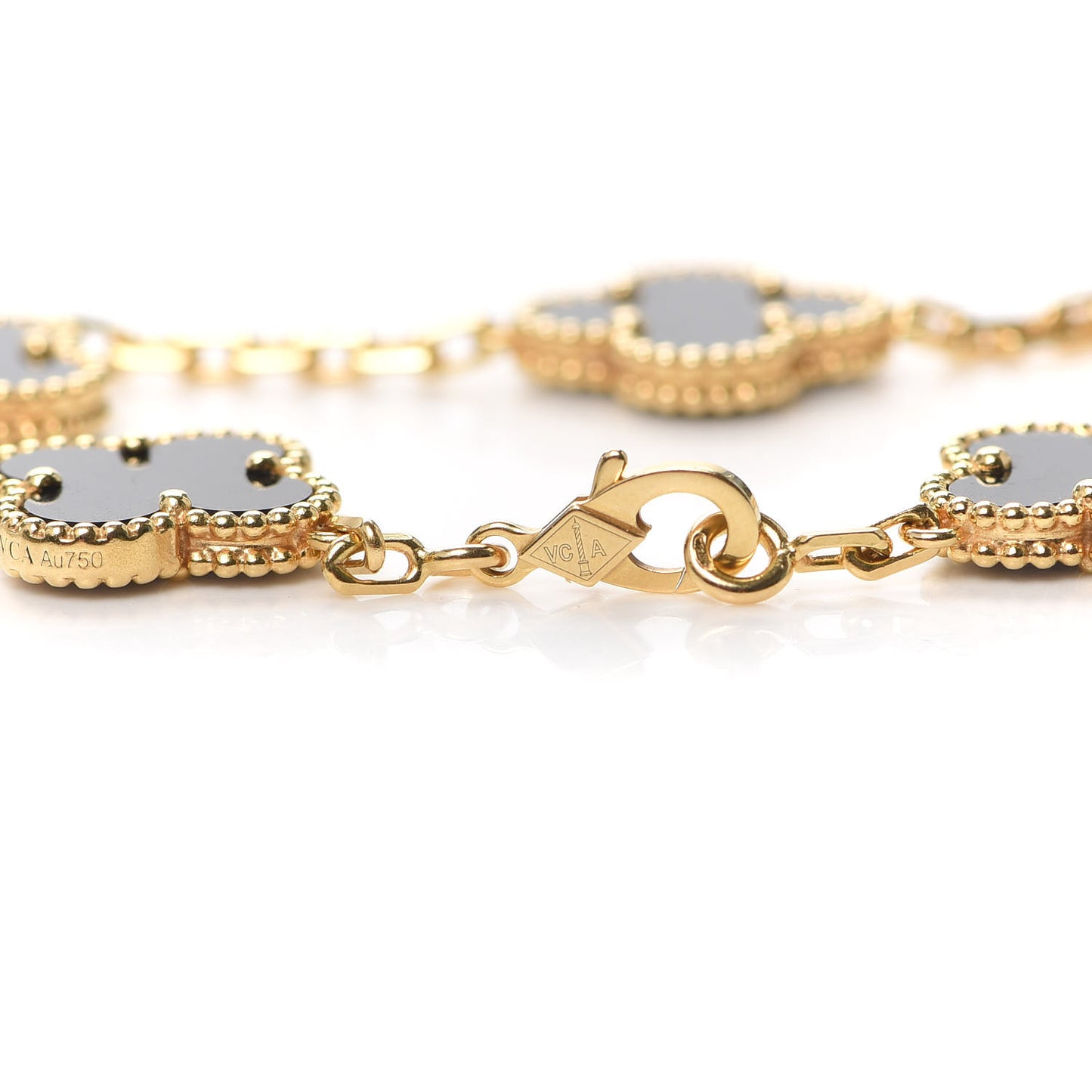 18K Yellow Gold Black Onyx 5 Motifs Vintage Alhambra Bracelet