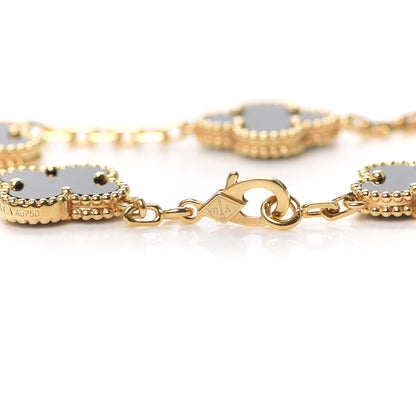 Van Cleef & Arpels 18K Yellow Gold Black Onyx 5 Motifs Vintage Alhambra Bracelet 4 of 6