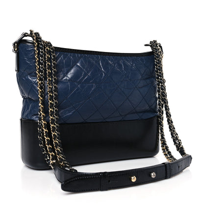 Chanel Aged Calfskin Quilted Medium Gabrielle Hobo Navy Black 3 of 9