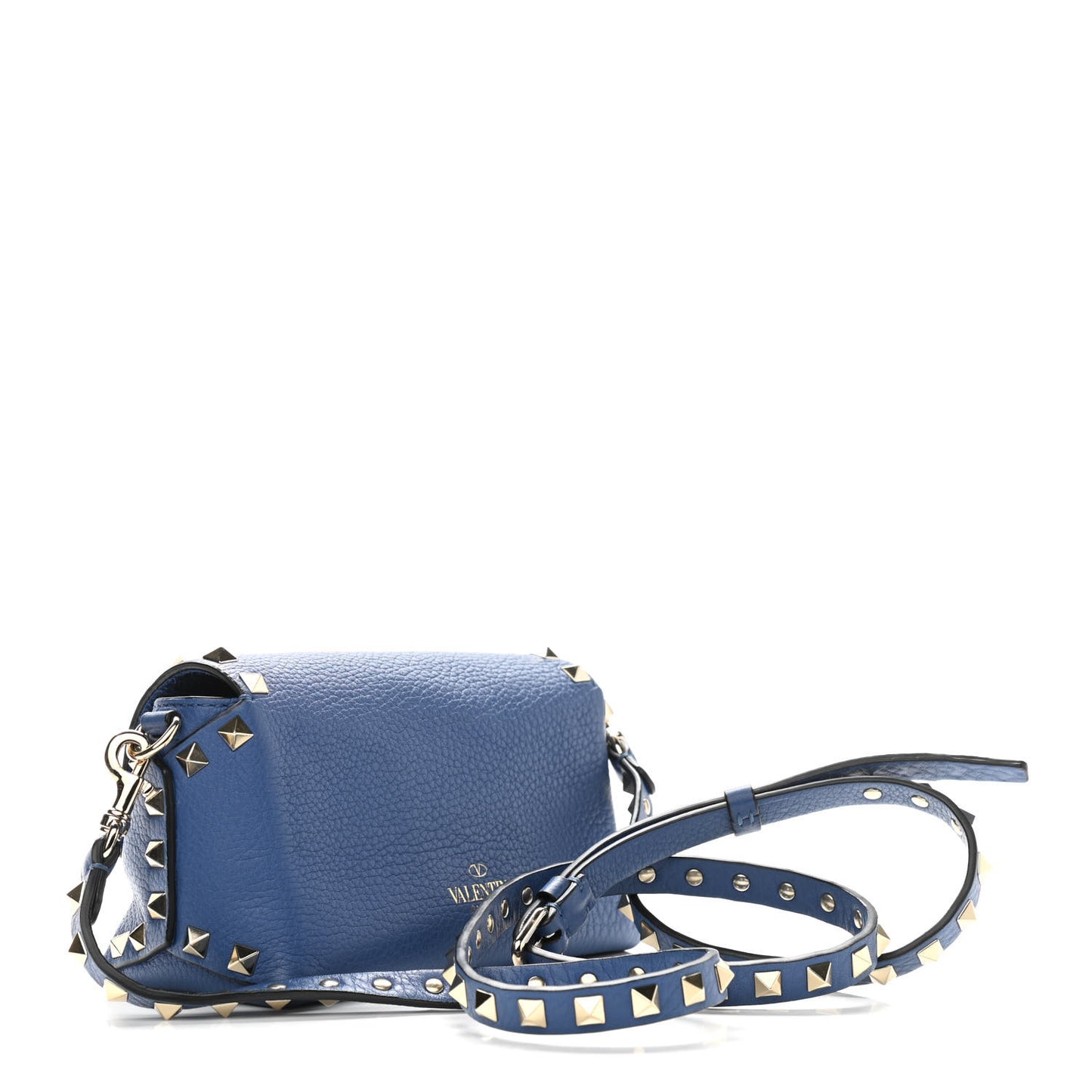 Pebbled Calfskin Mini Rockstud Flap Saddle Crossbody Bag Blue