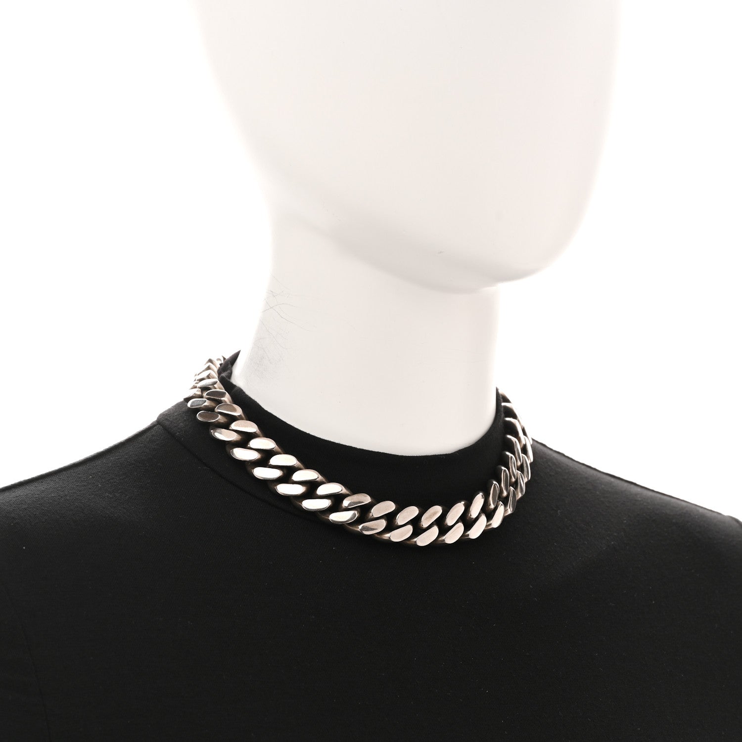 Saint Laurent Metal Curb Chain Necklace Oxidized Silver 2 of 5