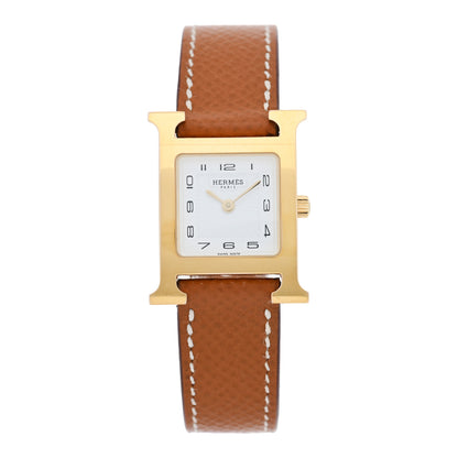 Hermes Stainless Steel Epsom 21mm Heure H Hour Quartz Watch Gold 1 of 5