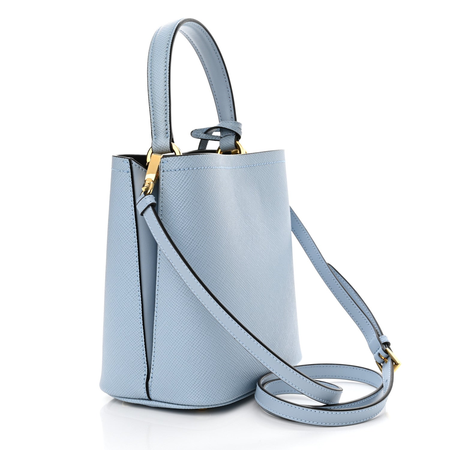 Prada Saffiano Cuir Calfskin Small Panier Bucket Bag Celeste 3 of 11