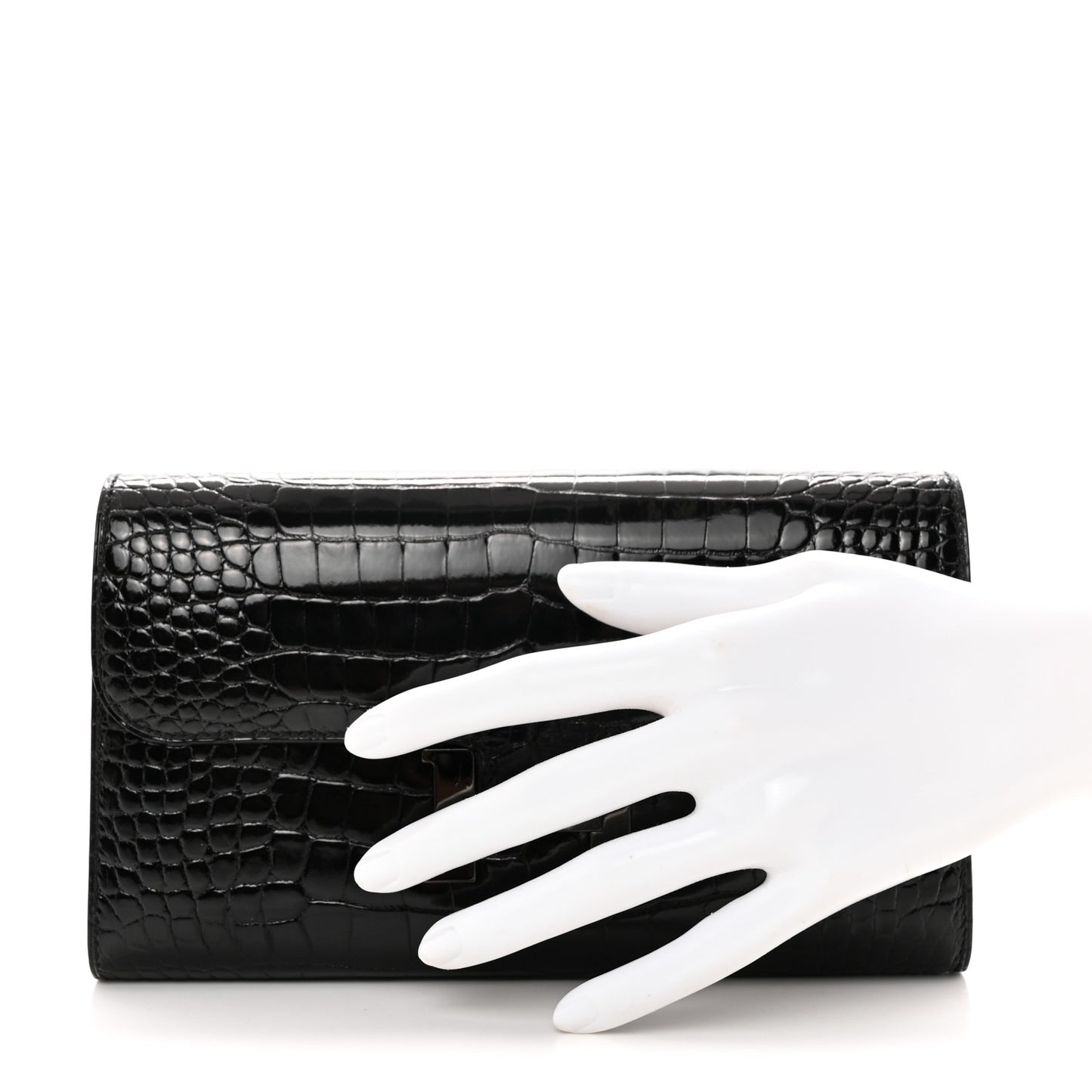 Shiny Alligator Monochrome Constance Long Wallet Black