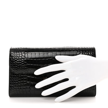 Hermes Shiny Alligator Monochrome Constance Long Wallet Black 2 of 8