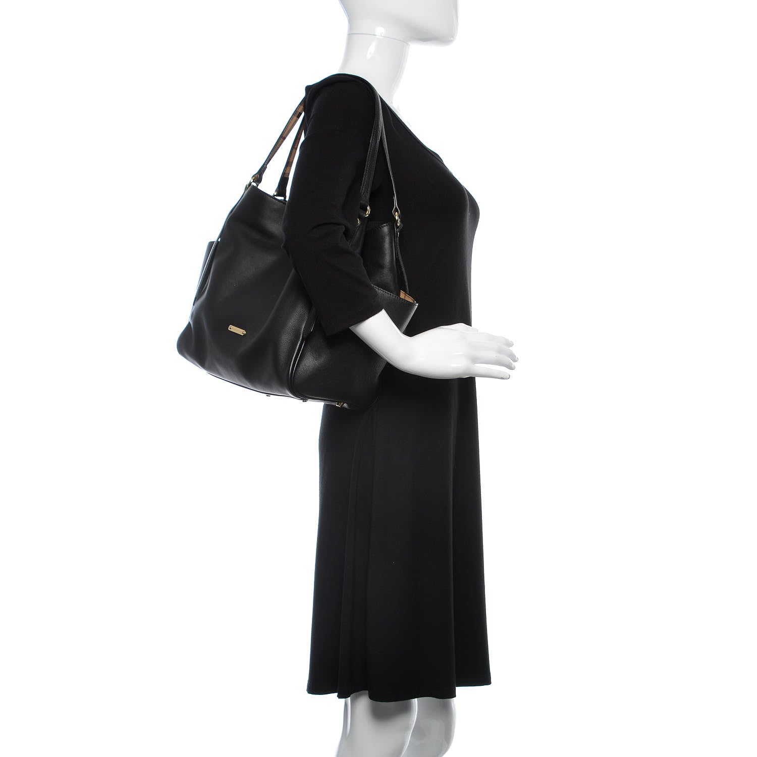 Burberry Calfskin Haymarket Check Small Canterbury Tote Black 2 of 11