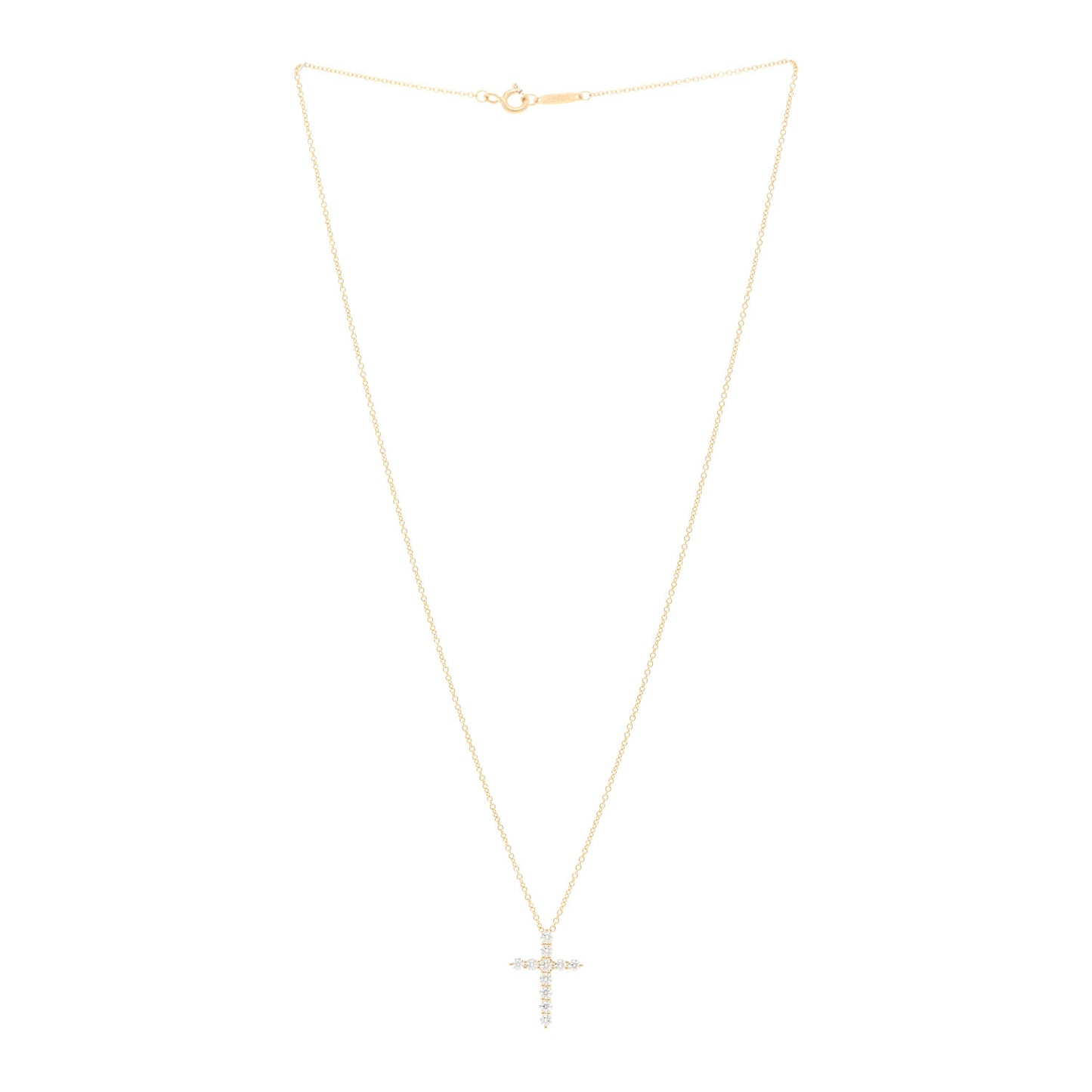 18K Yellow Gold Diamond Small Cross Pendant Necklace
