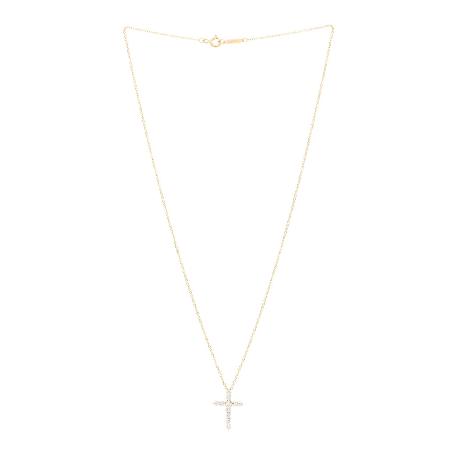 Tiffany 18K Yellow Gold Diamond Small Cross Pendant Necklace 3 of 4