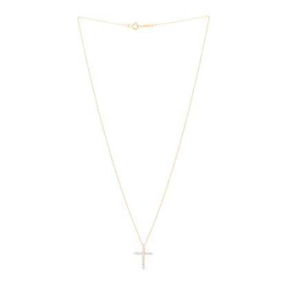 Tiffany 18K Yellow Gold Diamond Small Cross Pendant Necklace 3 of 4