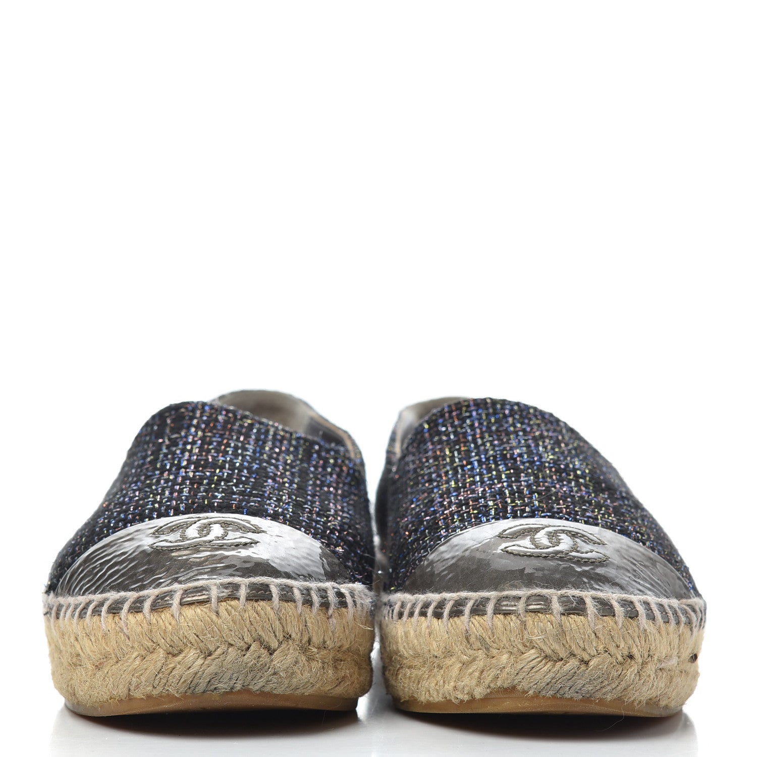 Chanel Tweed Patent Goatskin CC Espadrilles 36 Black Pink Yellow Silver 2 of 21