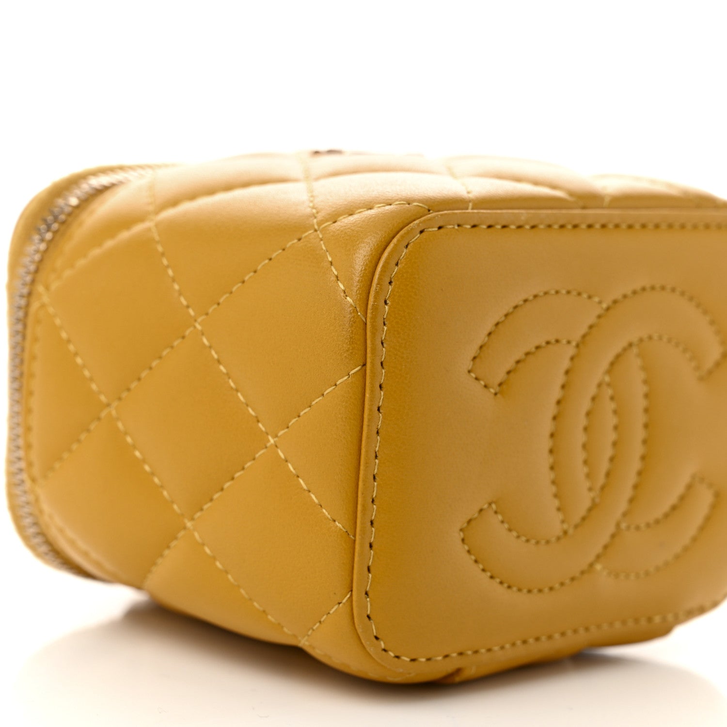 Chanel Lambskin Quilted Top Handle Mini Vanity Case With Chain Yellow 9 of 10