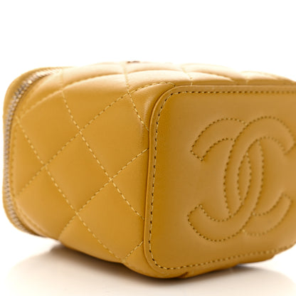 Chanel Lambskin Quilted Top Handle Mini Vanity Case With Chain Yellow 9 of 10