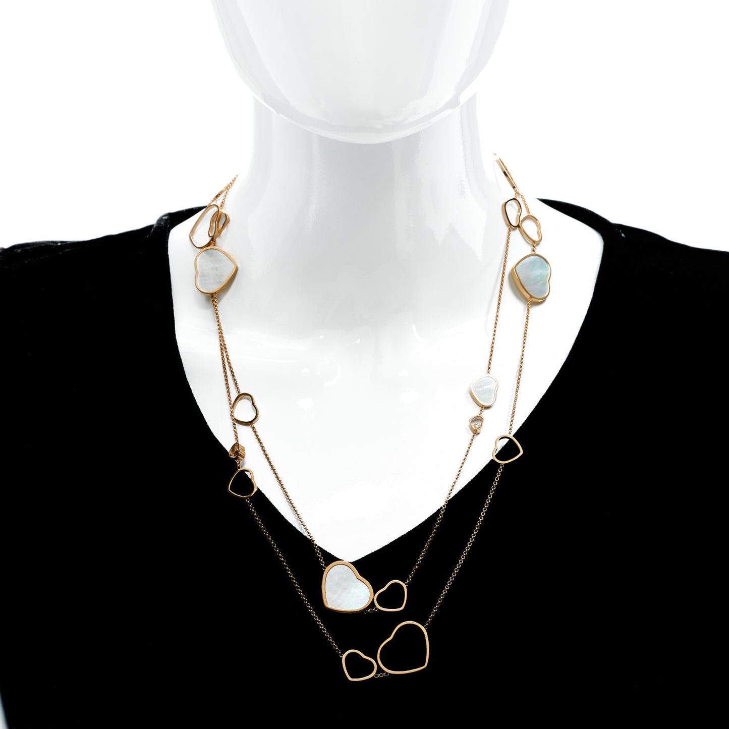 18K Rose Gold Diamond Mother of Pearl Happy Hearts Sautoir Necklace