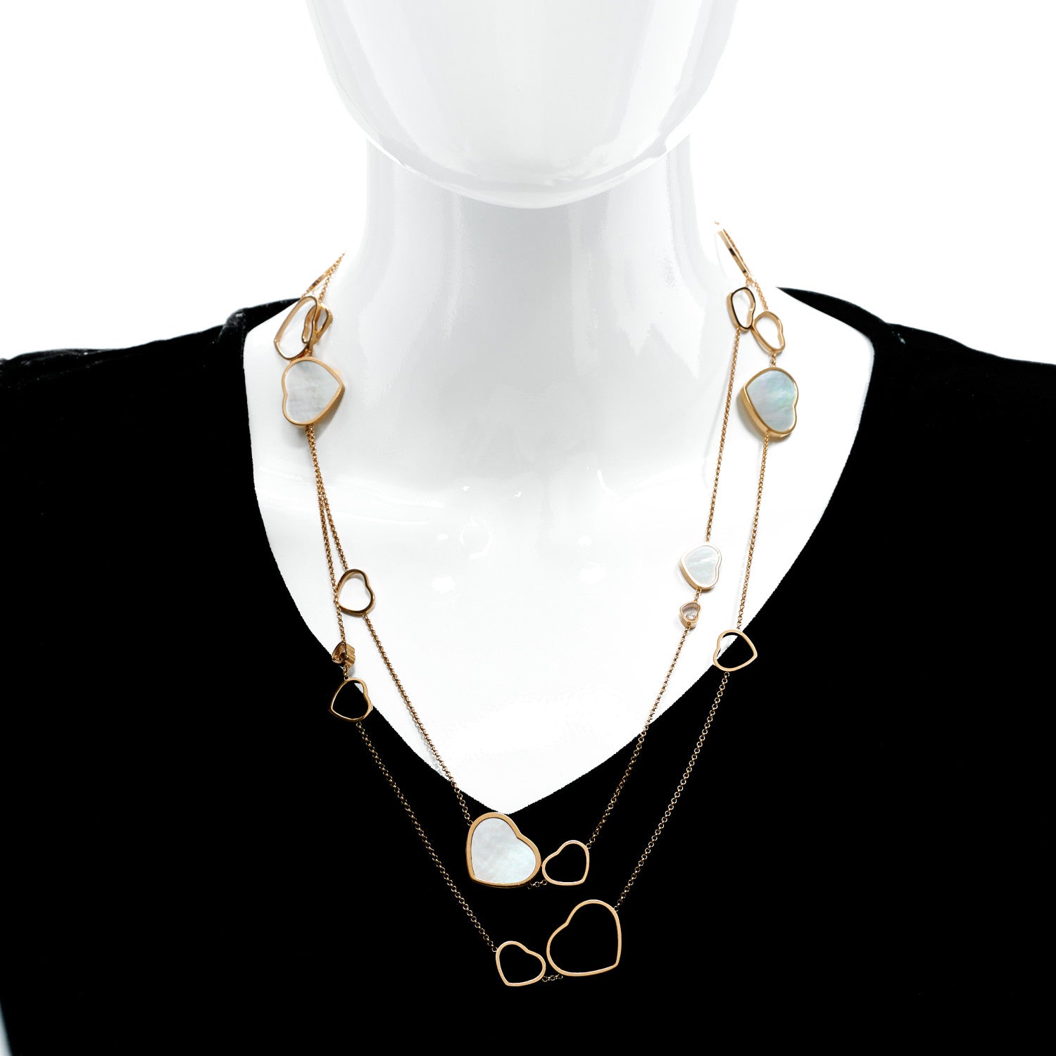Chopard 18K Rose Gold Diamond Mother of Pearl Happy Hearts Sautoir Necklace 2 of 4