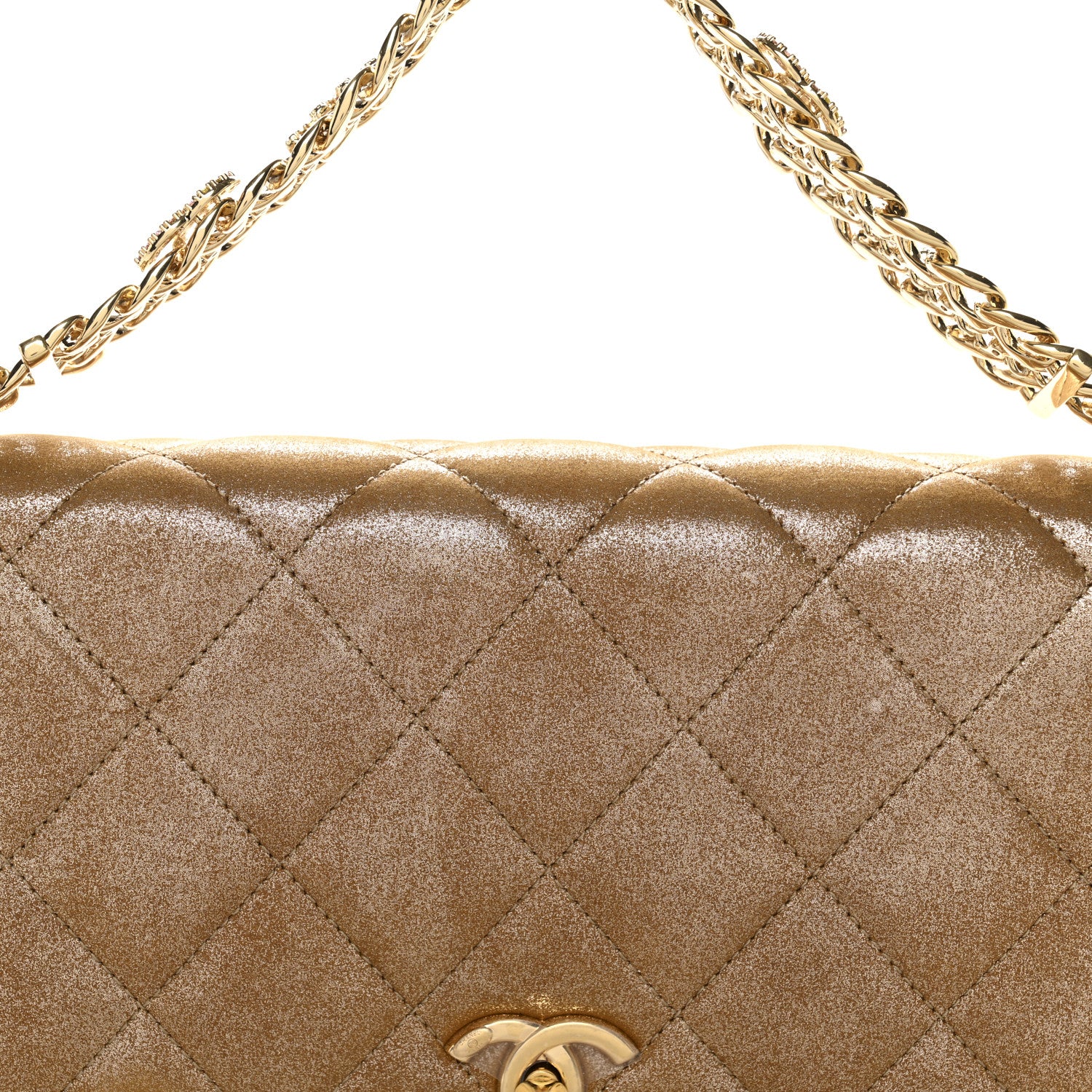 Chanel Iridescent Calfskin Quilted Crystal Chain Flap Clutch  Gold 8 of 10