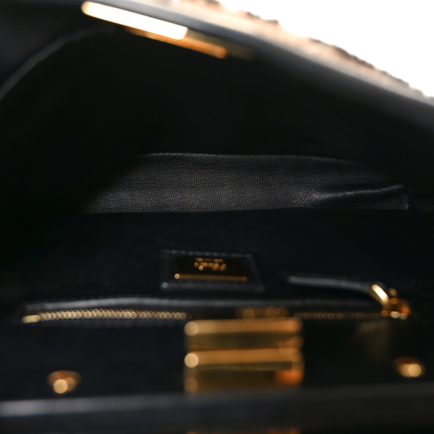 Fendi Shearling Nappa Macro FF 1974 Mini Peekaboo Iconic Satchel Tobacco Black 5 of 8