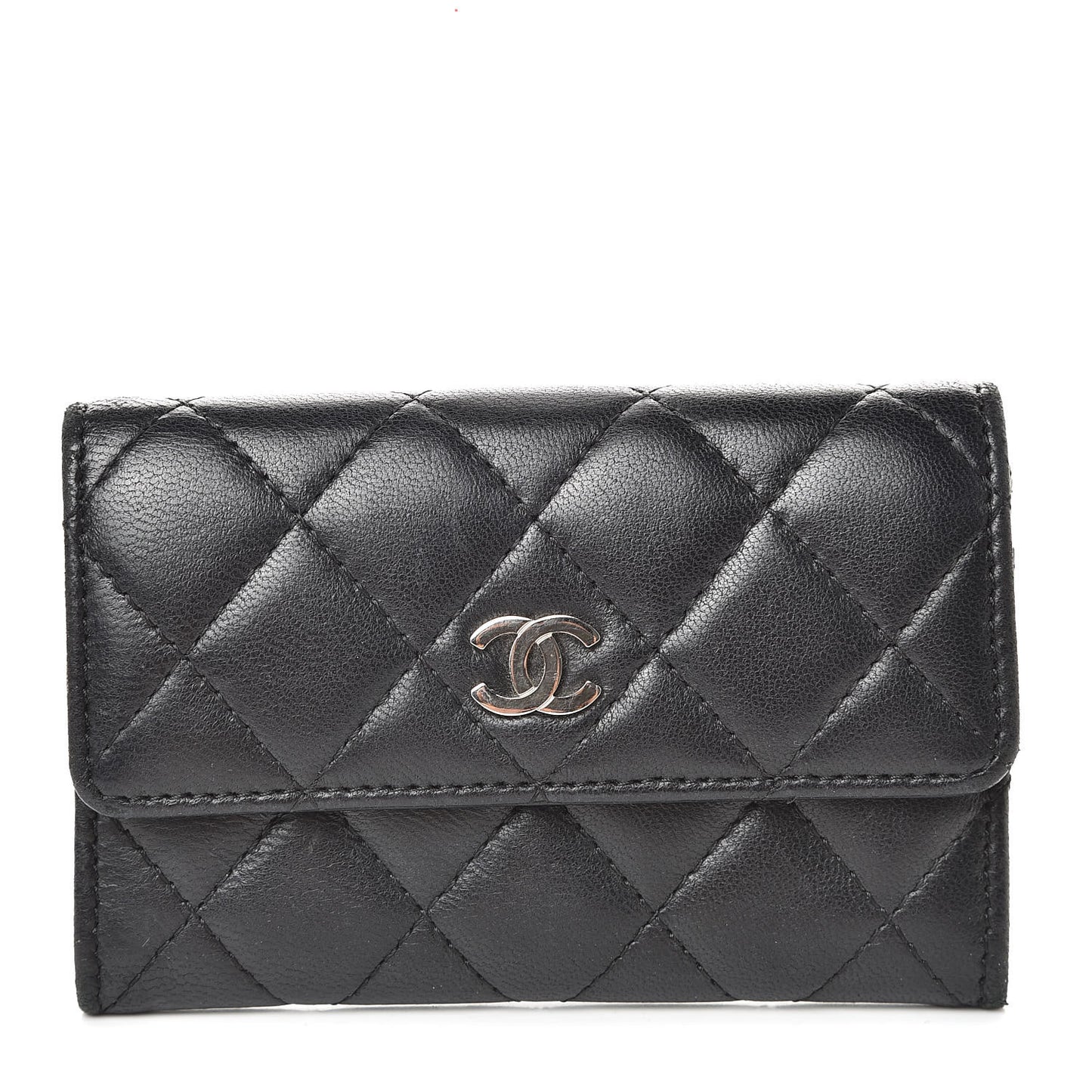 Lambskin Quilted Flap Card Holder Black