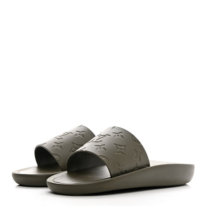 Louis Vuitton Matte Rubber Monogram Embossed Sunbath Slide Sandals 39 Khaki 3 of 13