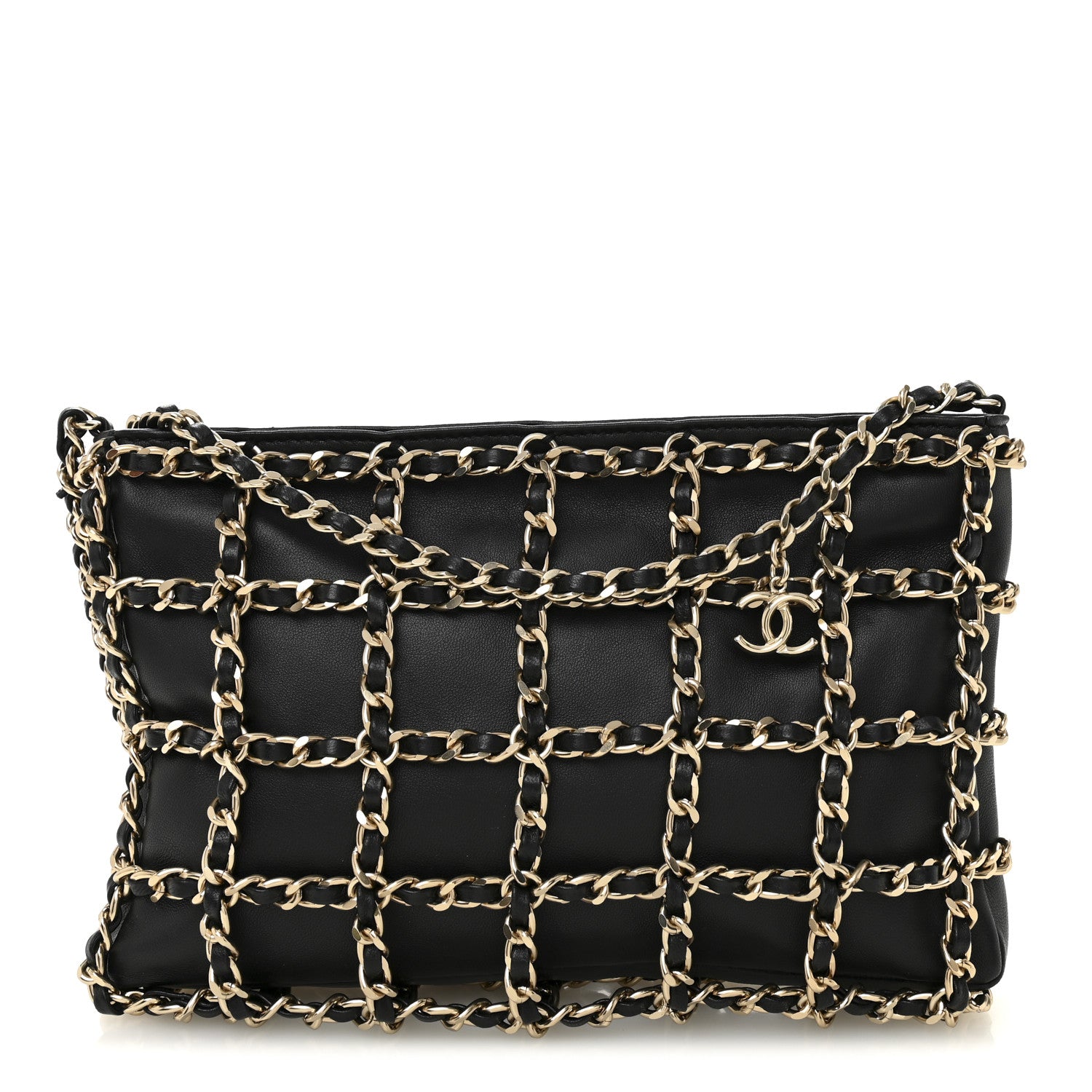 Chanel Lambskin Chain Frame Shoulder Bag Black 1 of 10