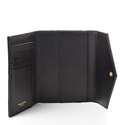 Saint Laurent Grain De Poudre Matelasse Chevron Small Monogram Passport Case Black 5 of 8