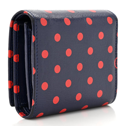 Gucci Shangai Calfskin Polka Dot Horsebit 1955 Flap Card Case Wallet Blue Orange Sailor Blue 3 of 8